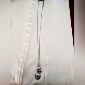 Elegant New Silver Pendant Necklace  Long With Crescent Moon J Hook Earrings.